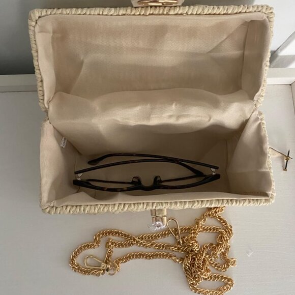 Neiman Marcus Handwoven Rattan Straw Square Beach Bag - Picture 5 of 5